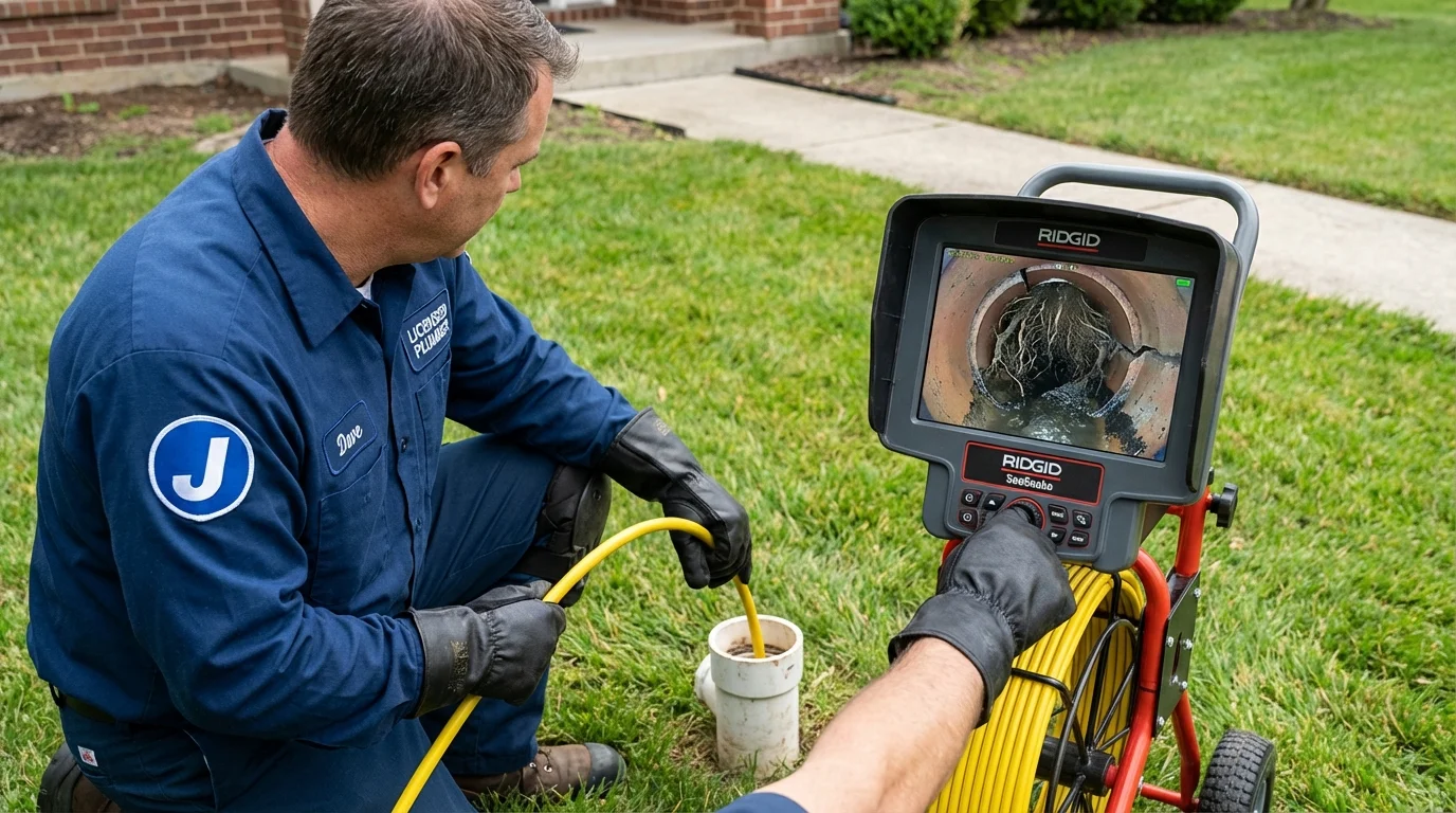 Sewer camera inspection being performed by Johns Plumbing LLC in Hiram