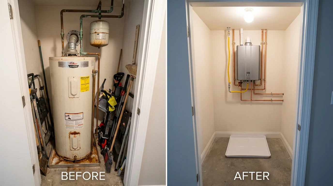 Tank water heater versus wall-mounted tankless unit comparison for Hiram, GA homeowners